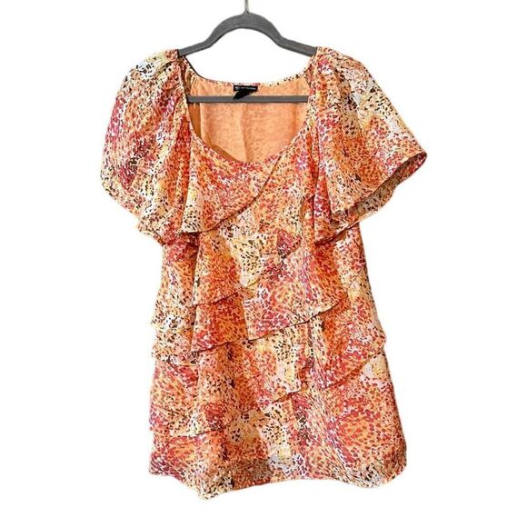 New Directions Multicolor Abstract Print Ruffle Front Blouse Large EUC - Picture 1 of 8
